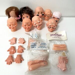 Vintage Doll Parts LOT Heads Arms Hands Craft Making Parts Fibre Craft